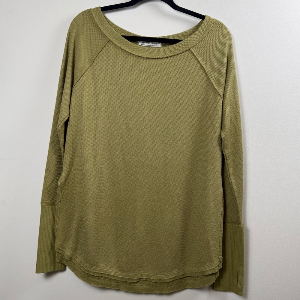 Free People We The Free Women’s Waffle Knit Long Sleeve Shirt, Green, Medium